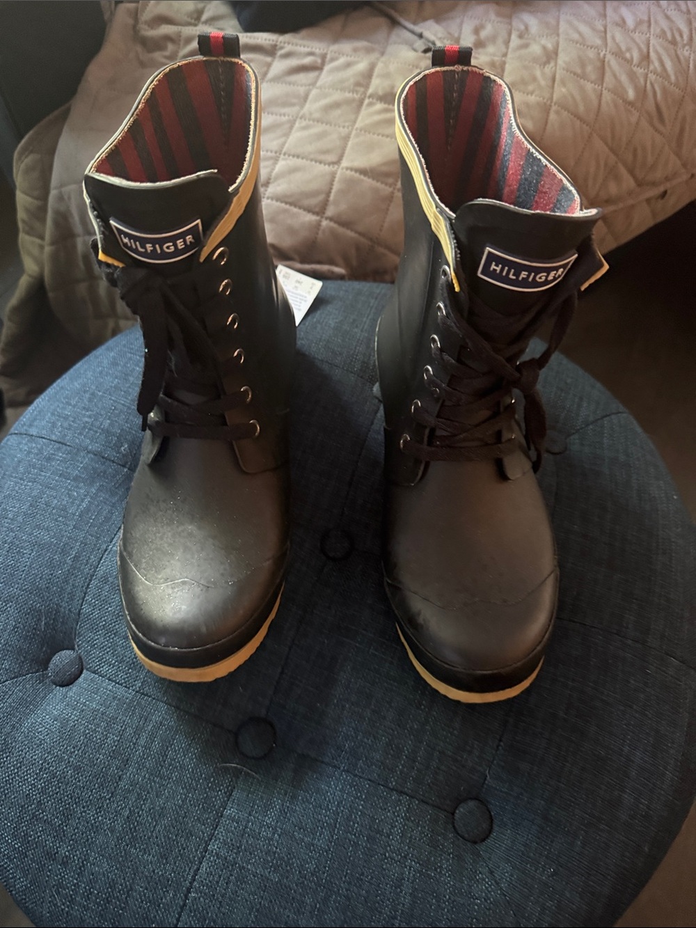Tommy Hilfiger Black Men’s Lace-Up Boots with Tan Sole